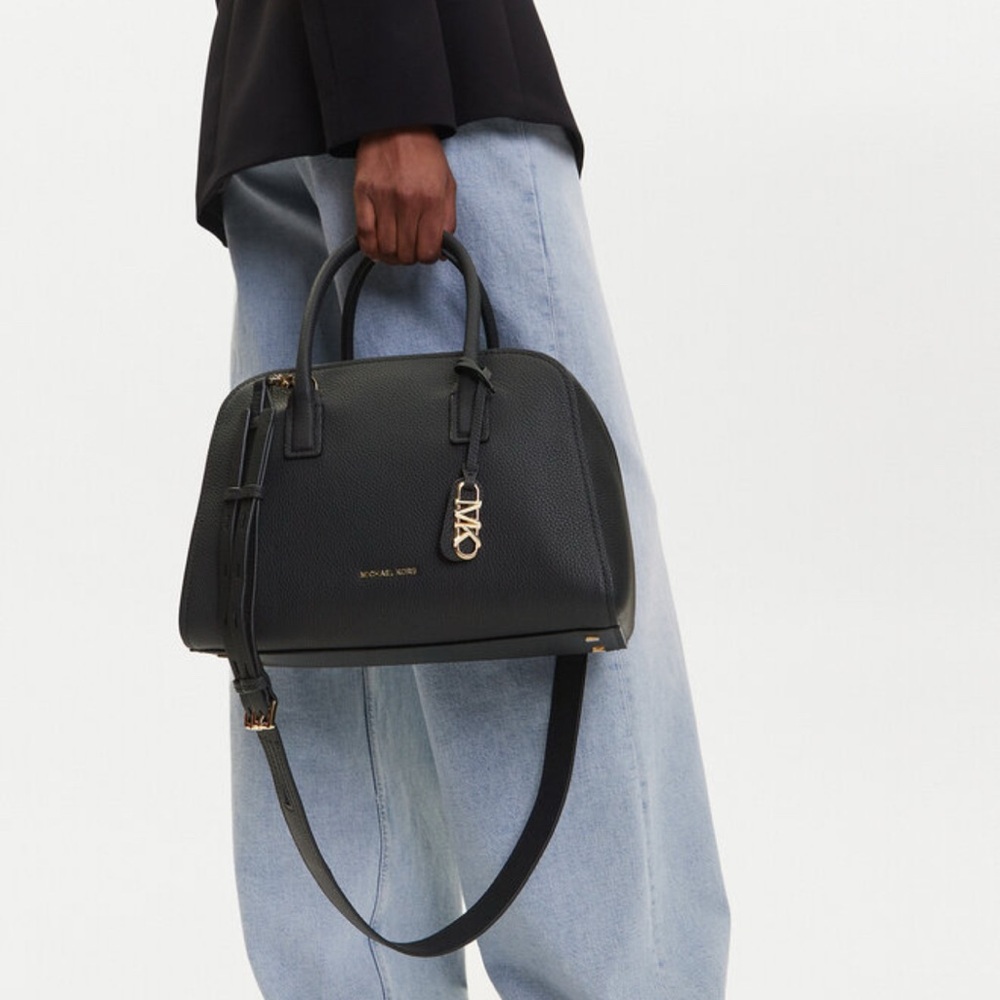 Michael Kors Ashton Medium Black Satchel Leather with Gold Hardware